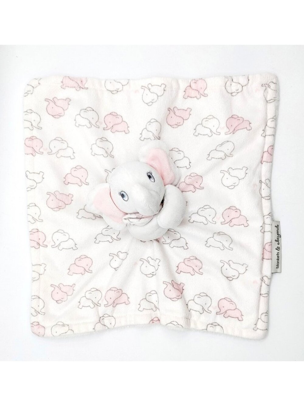 Blankets & Beyond Gray & White & Pink Elephant Lovey Security Blanket